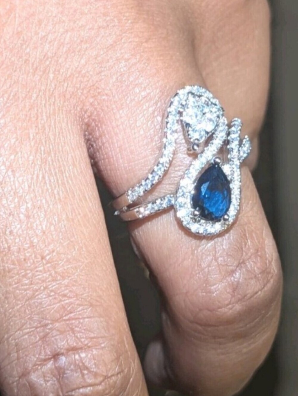 Lab Created Triple Stone Sapppire Ruby &Diamond Ring -Trio Elegant Statement